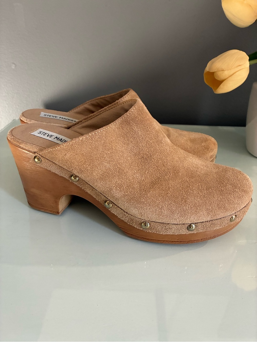 Steve Madden Tan Suede Slip-On Clog Mules